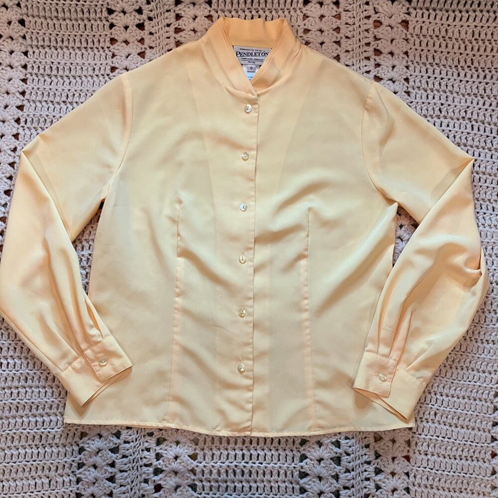 Pendleton Vintage Yellow Long Sleeve Blouse w/Multi-Layer Collar  Size 6 Petite